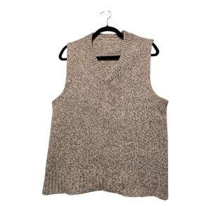Vintage 90s Handmade Marled Wool Sweater Vest Mens SM Brown Tweed Dad Grandpa